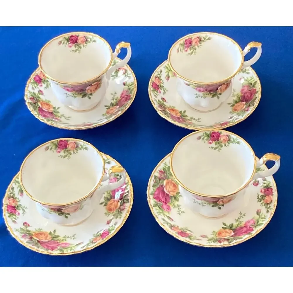 VTG Royal Albert Old Country Roses 1962 Tea Coffee Saucer Set of 4 England - Picture 6 of 16